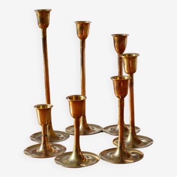 Set of 7 brass candle holders 70´