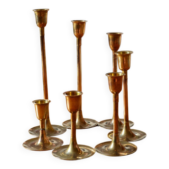 Set of 7 brass candle holders 70´