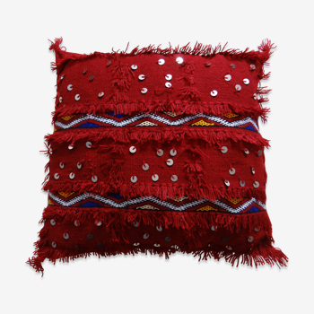 Coussin berbère fait main orné de sequins mouzouna