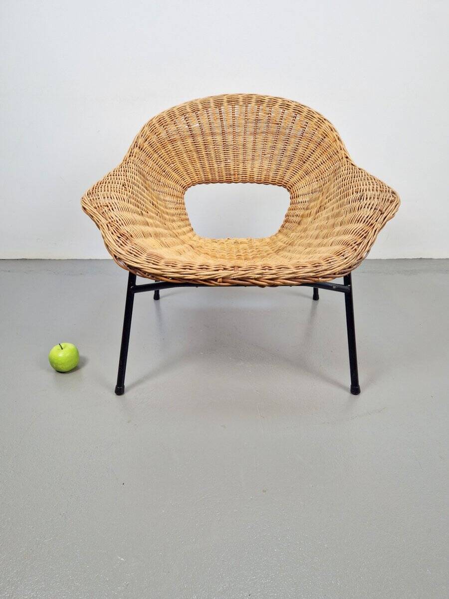 Vintage Rattan Lounge Chair with Tube Frame by Dirk van Sliedregt for Gebroeders Jonkers, 1960s