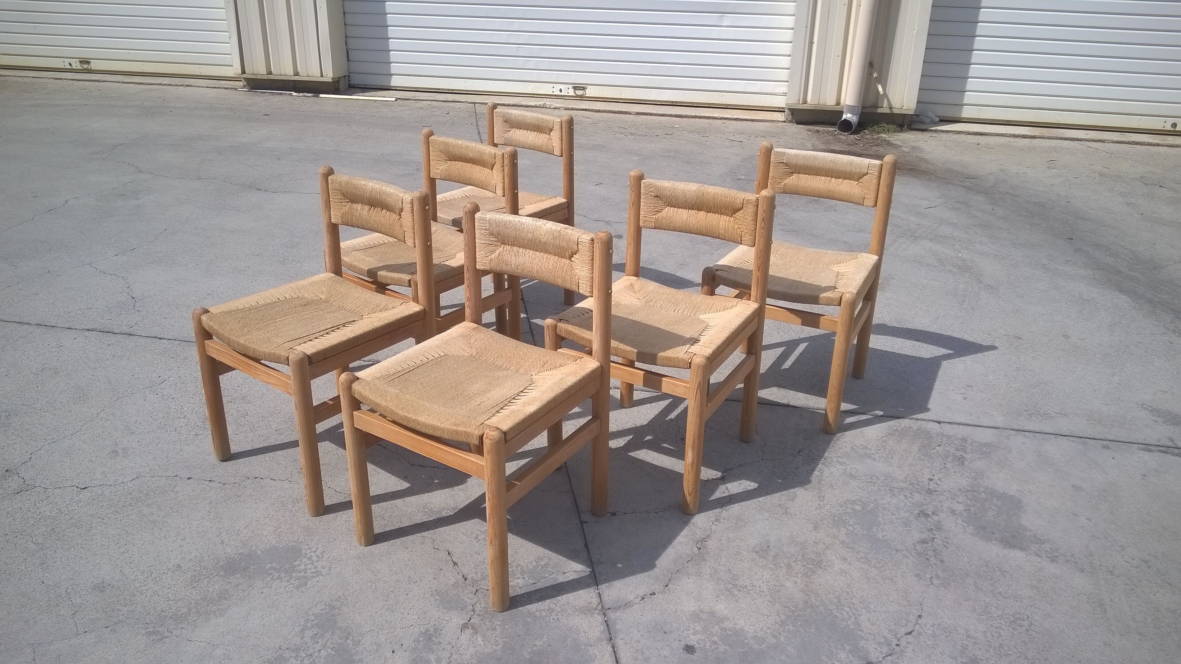 Set of 6 rope and pine chairs