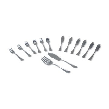 Fish service and its 6 silver-plated metal cutlery in the crossed ribbons model.