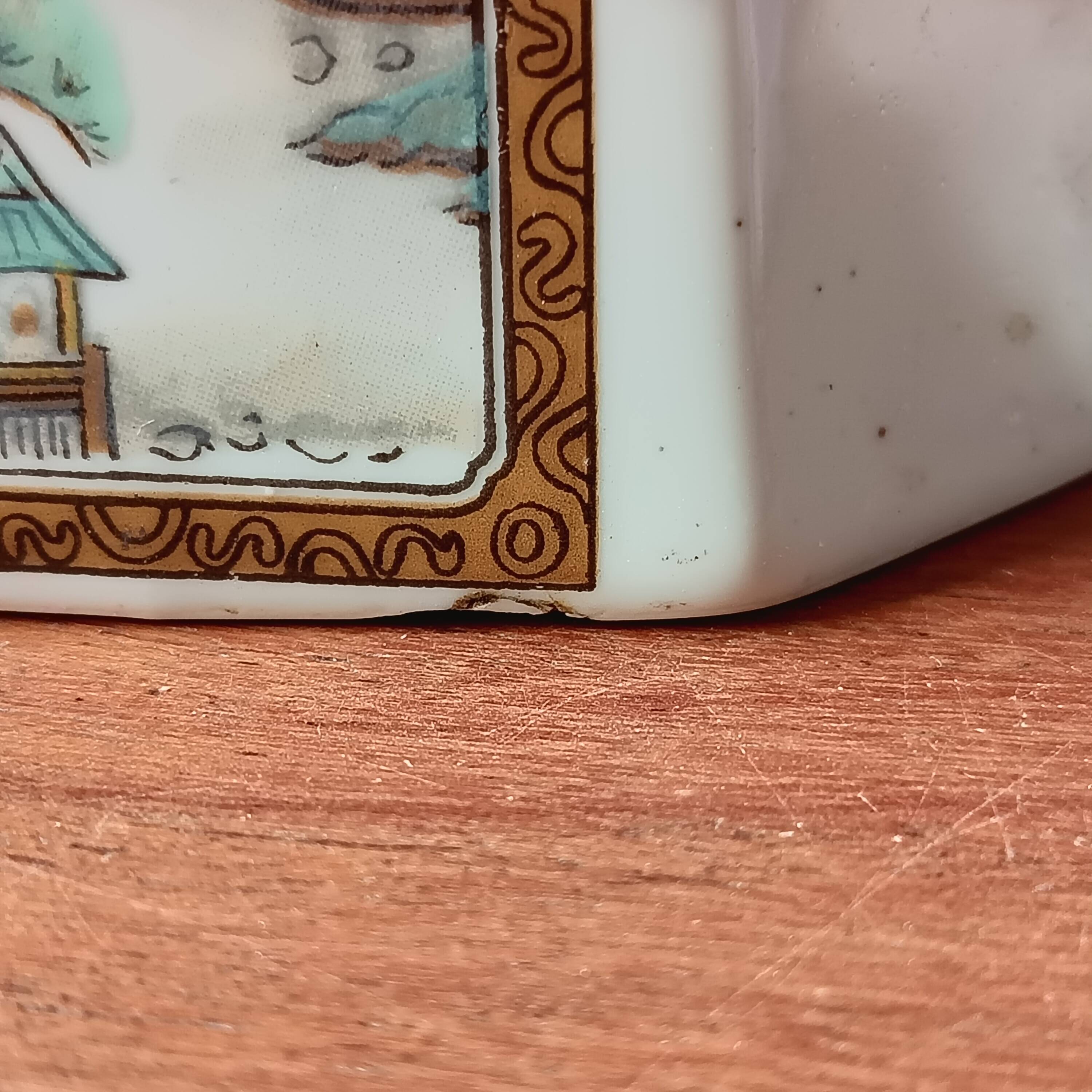 Asian ceramic tea set, mazagrans and teapot with landscape motif