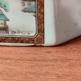 Asian ceramic tea set, mazagrans and teapot with landscape motif