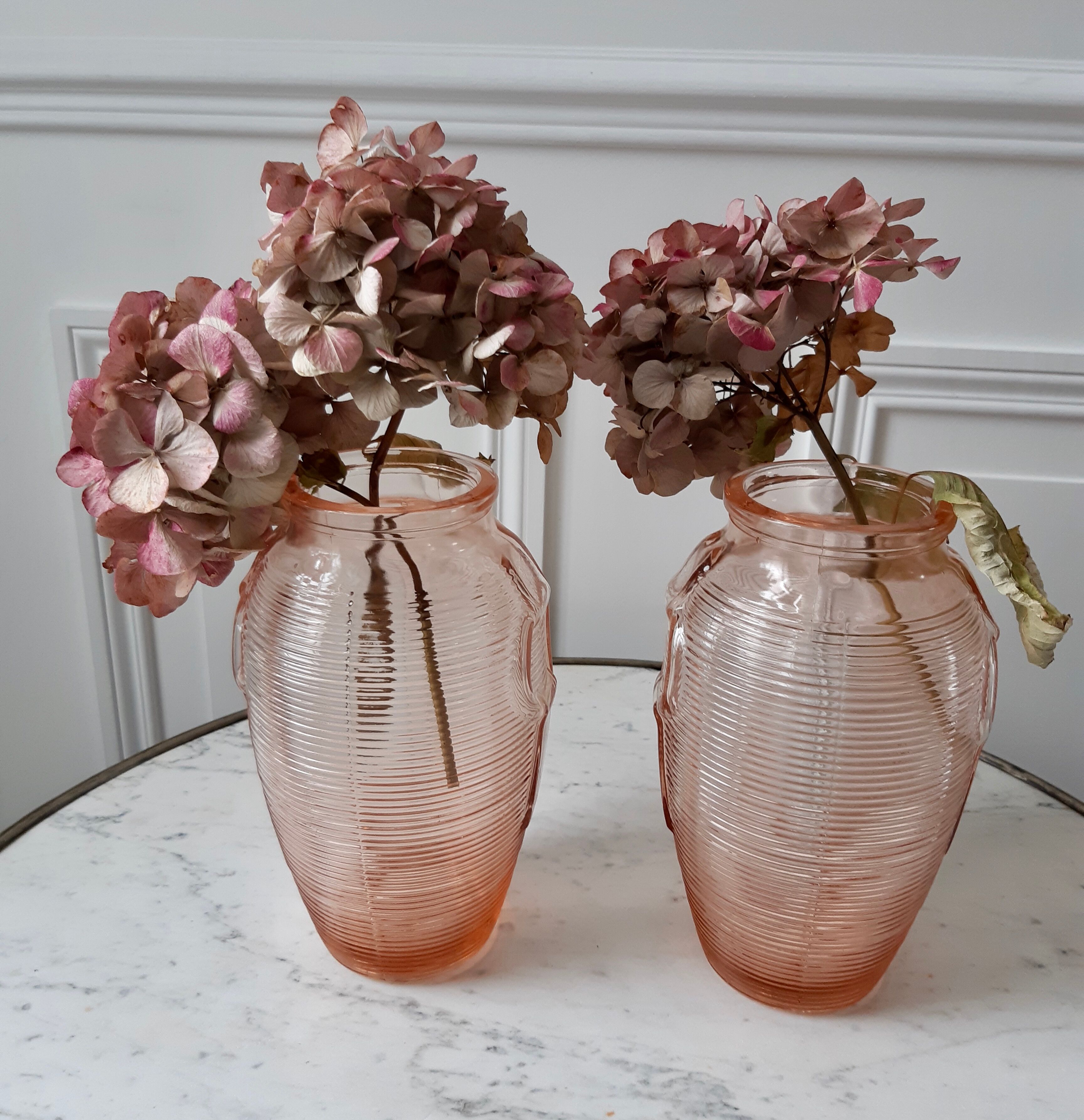 Duo of pink art deco vases