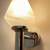 Pair vintage wall lamps 70s, chrome and glass