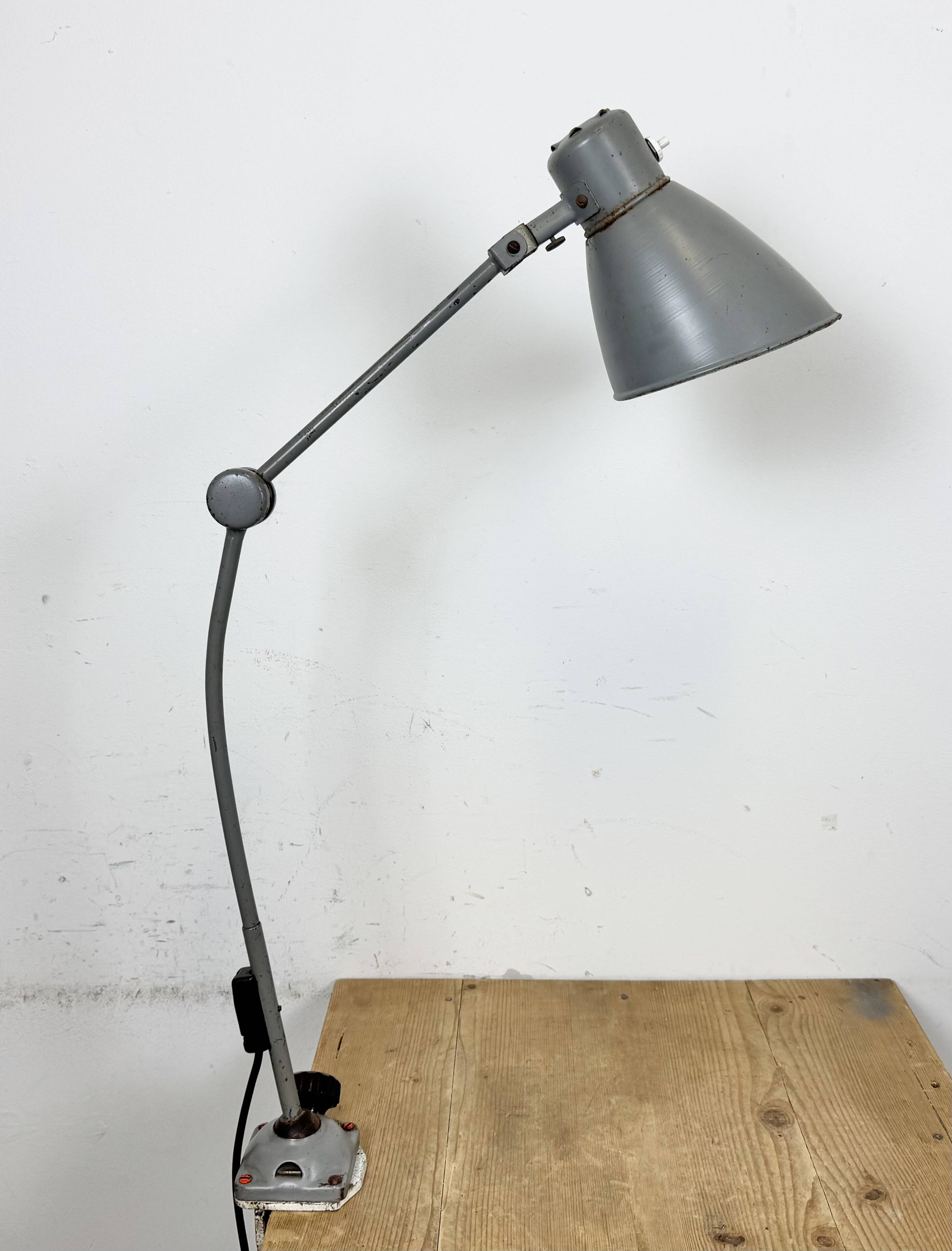 Large Grey Industrial Workshop Table Lamp, 1960s