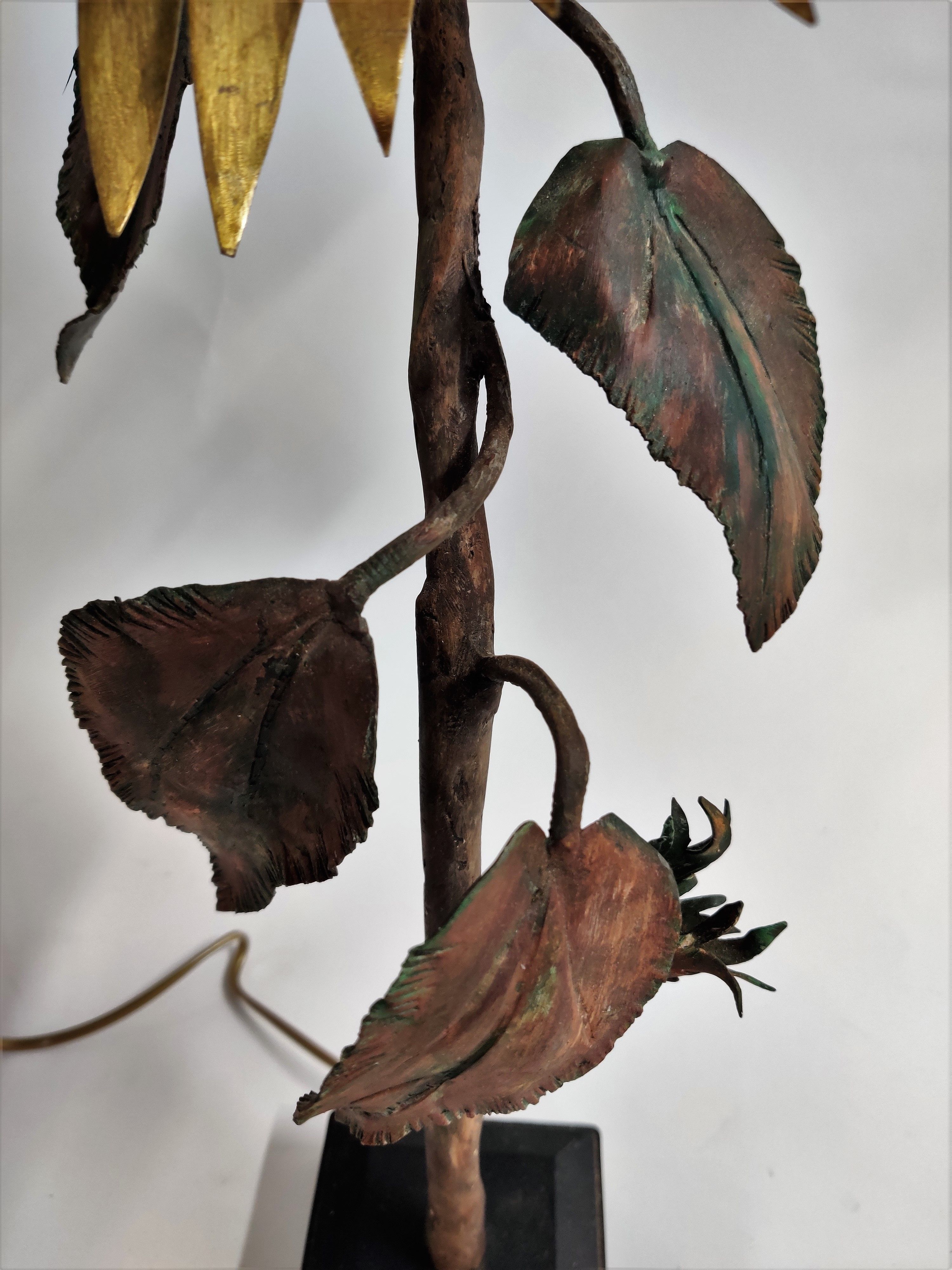 Vintage metal and bronze sunflower sculpture lamp, 1970s belgium