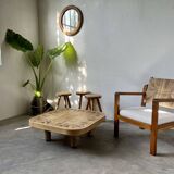 Table basse Roger Capron, modèle Herbiers en hêtre massif, format carré