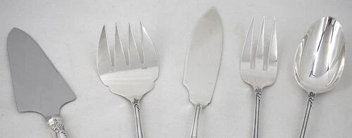 Ercuis Louis XV floral 5-piece service, ragout, fish, cake silver-plated metal