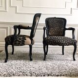 Restored Louis XV-style leopard convertible chairs