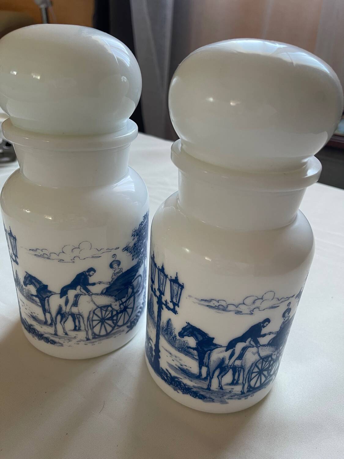 Set of two large opaline apothecary jars