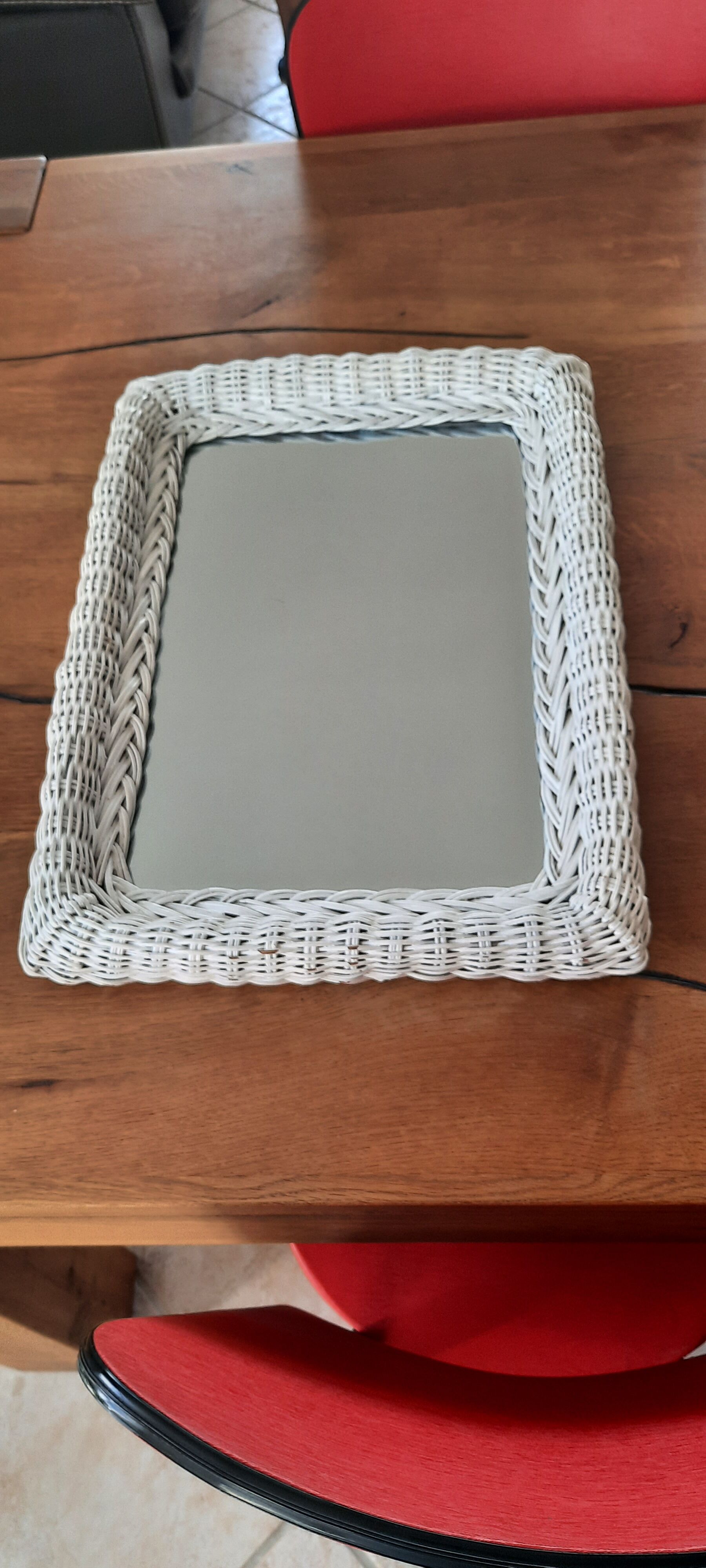 Rectangular mirror in vintage woven wicker rattan