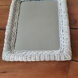 Rectangular mirror in vintage woven wicker rattan