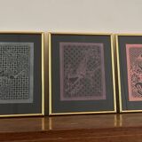 3 bird paintings in vintage Chinese cut paper