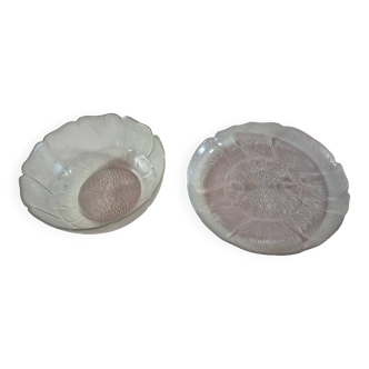 vintage glass dish and bowl set with flowers by Arcopal