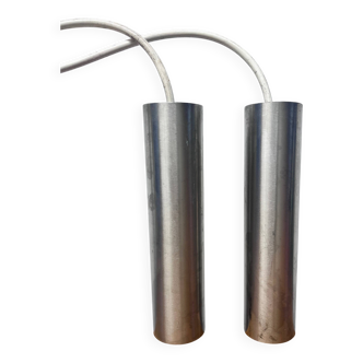 Pair of Parscot brushed metal pendant lights, 1970s