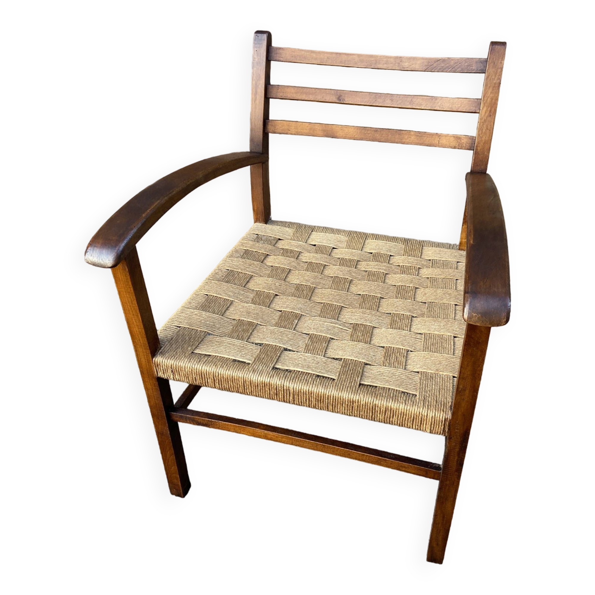 Vintage armchair in wood and rope, 1960s