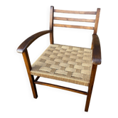 Fauteuil vintage en bois et corde, 1960
