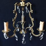Bronze and crystal 3 light cage chandelier