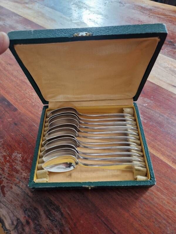 Gustave Roy Set of 11 small silver-plated coffee spoons Art Deco