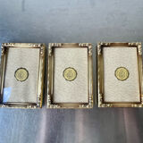 Set of 3 vintage identical gold colored metal picture frames convex glass