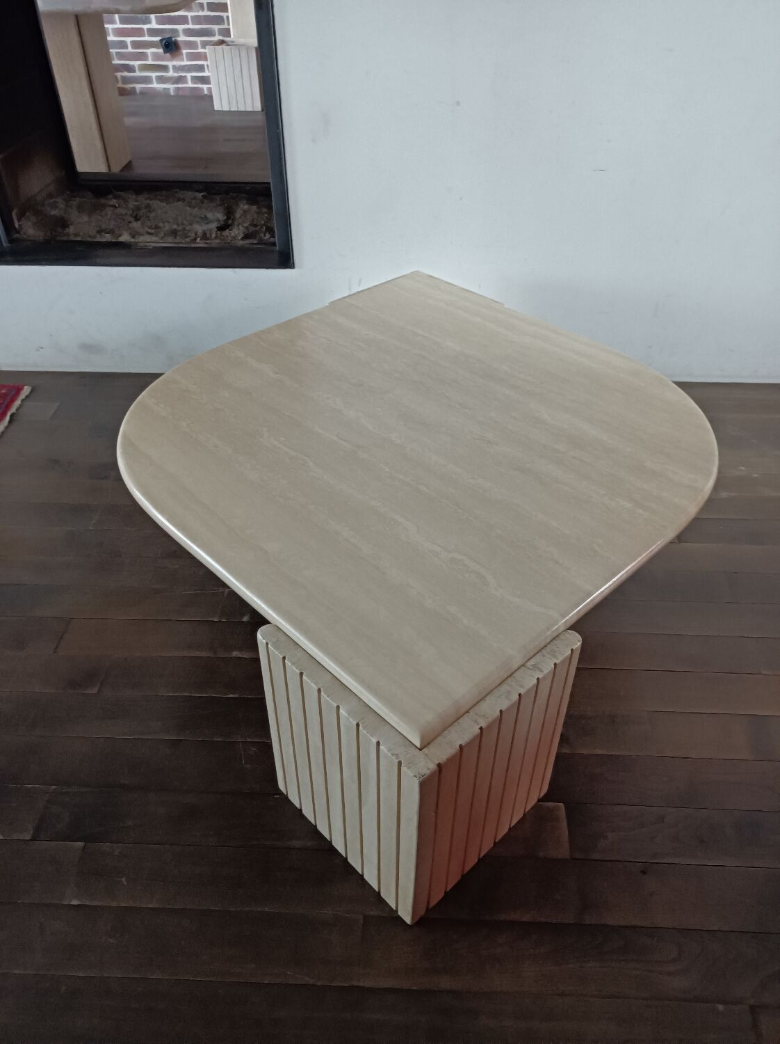 Large travertine coffee table drop shape