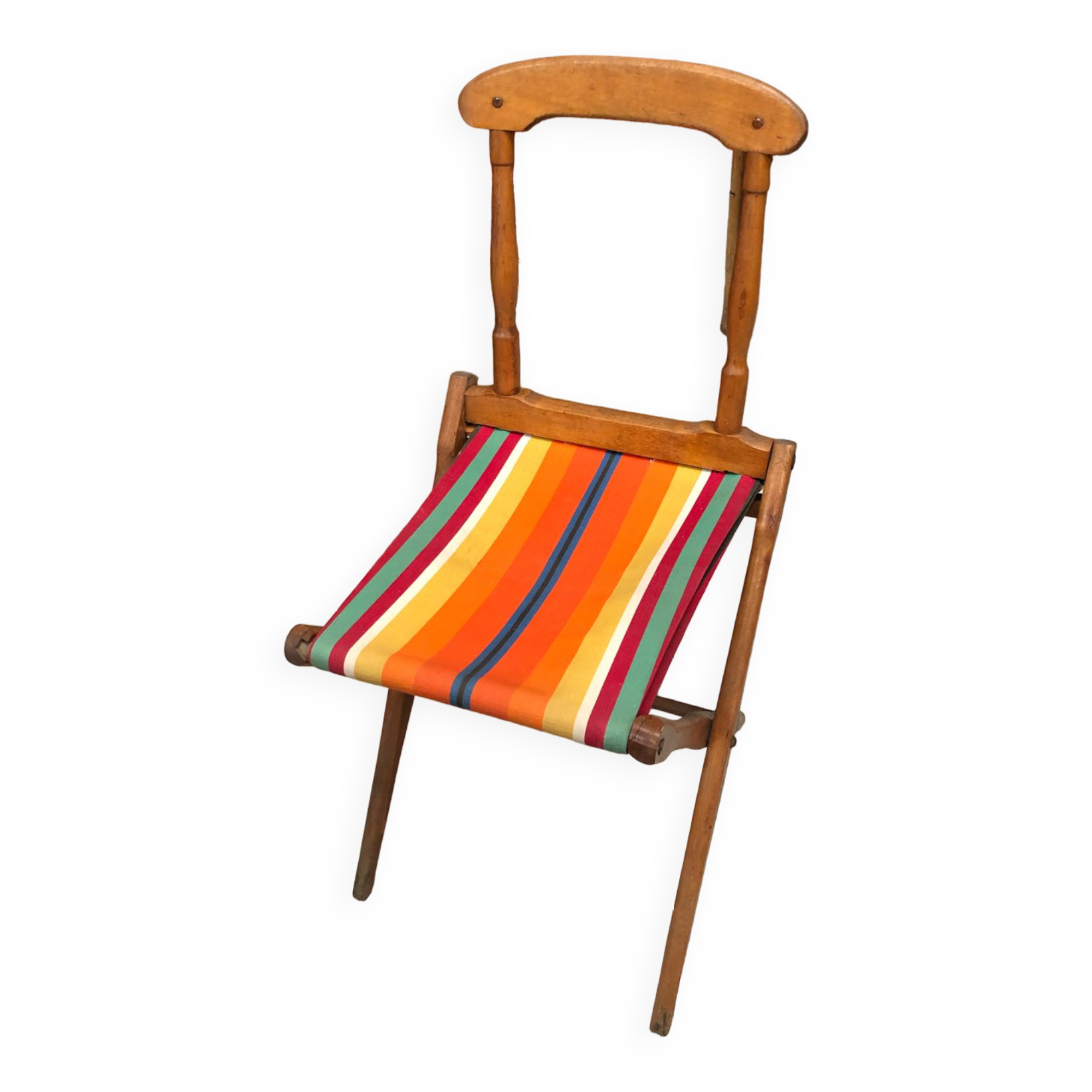 Old vintage camping chair wood and canvas