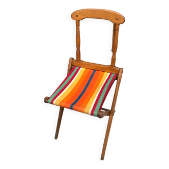 Ancienne chaise camping vintage bois et toile