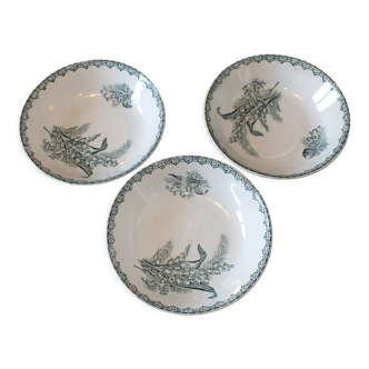 3 plates caps in Terre de Fer Saint Amand service Lily of the valley