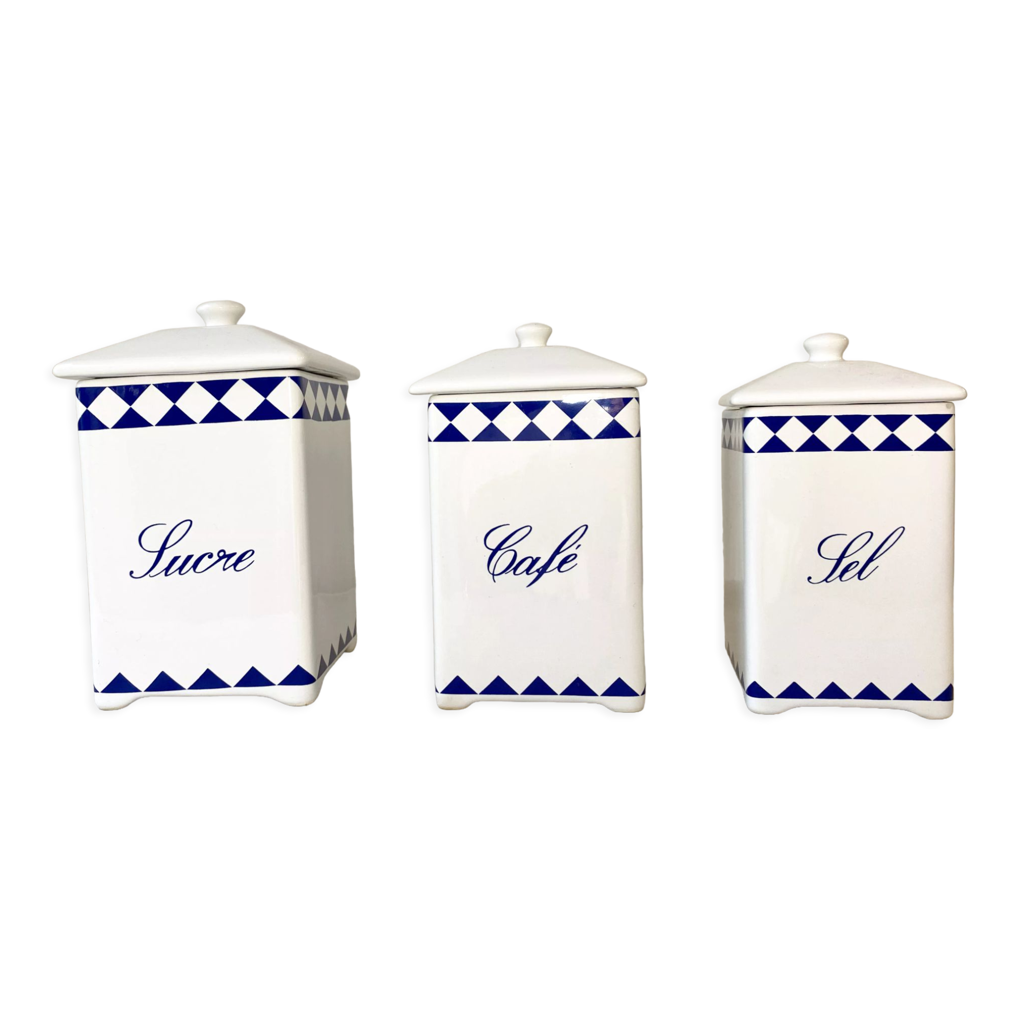 Lot de 3 pots à épices bleu et blanc porcelaine