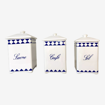 Set of 3 spice jars blue and white porcelain
