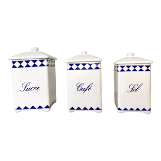Set of 3 spice jars blue and white porcelain