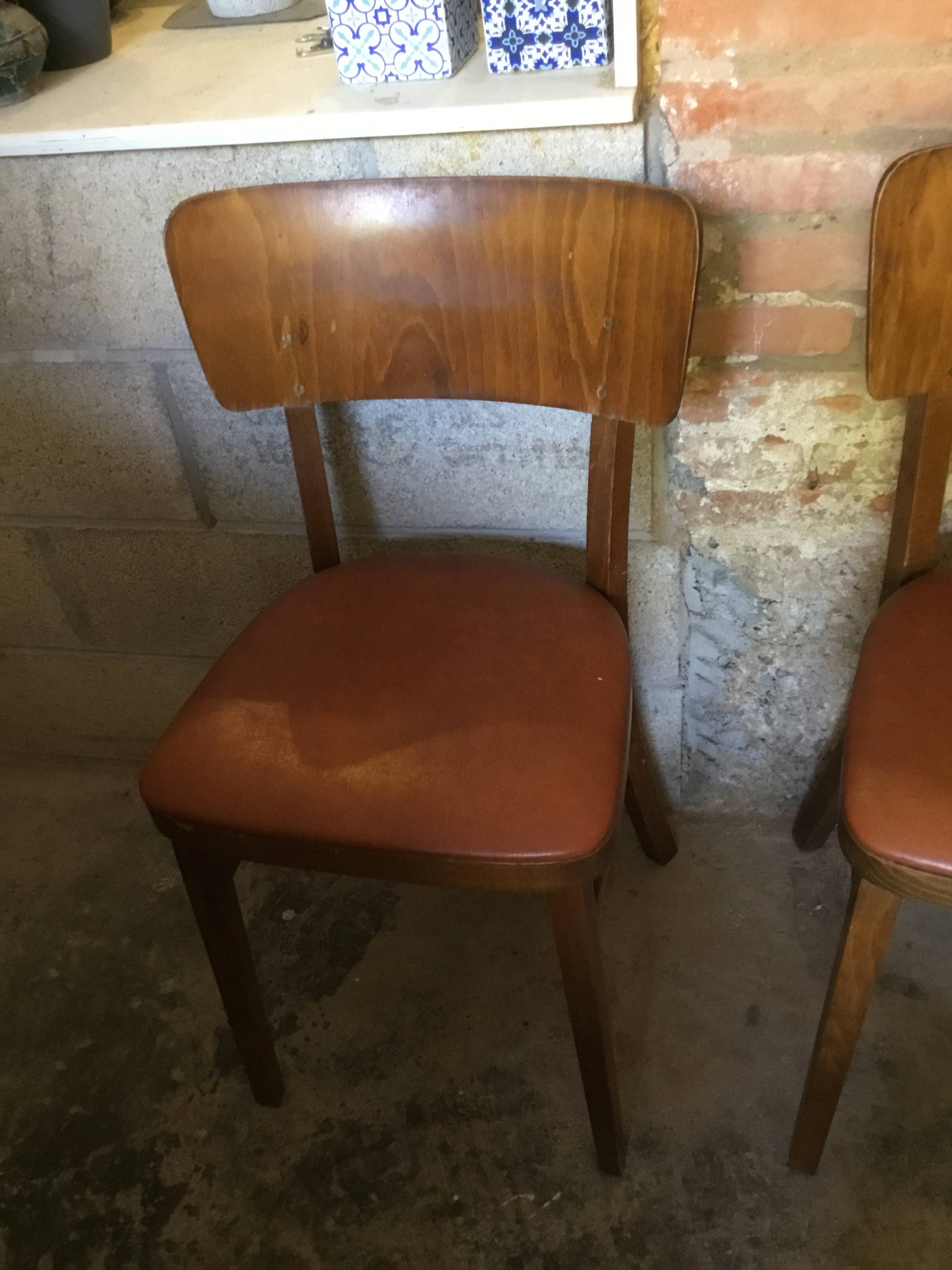 Lot de 3 chaises bistrot thonet bois courbé et skaï marron