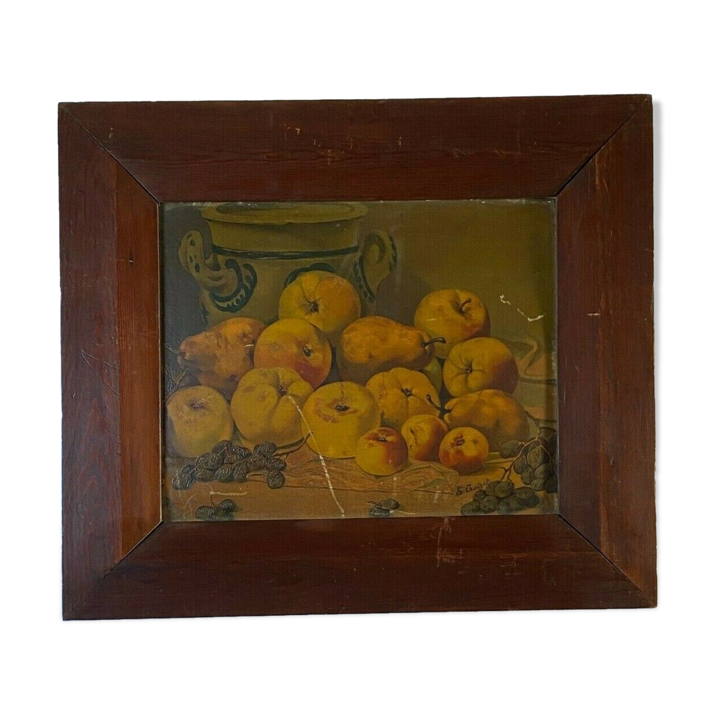 Oil on panel e croizet still life with apples grapes late nineteenth century