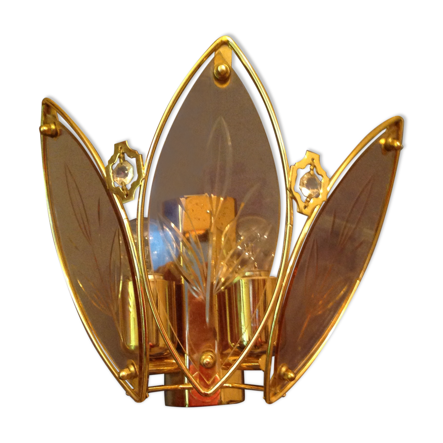 Vintage wall lamp in glass and gold metal