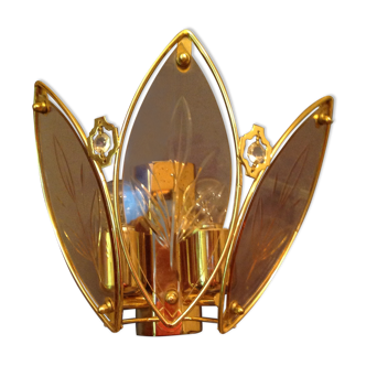 Vintage wall lamp in glass and gold metal
