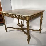 Middle wooden table with green-golden patina Louis XVI style, nineteenth century.