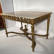 Middle wooden table with green-golden patina Louis XVI style, nineteenth century.