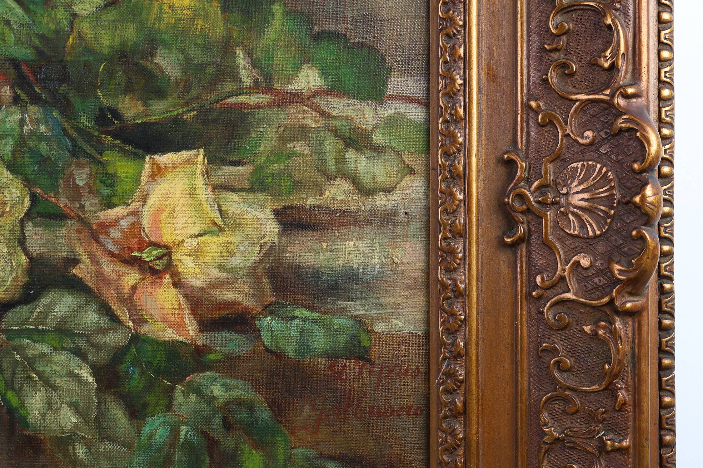 Romantic Floral Still Life Painting, Belgium ca. 1900