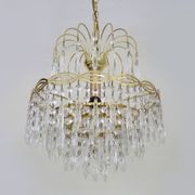 Chandelier, ceiling lamp crown in bronze or brass, 3 floors, 3 lights, glass grapevines. Year 90