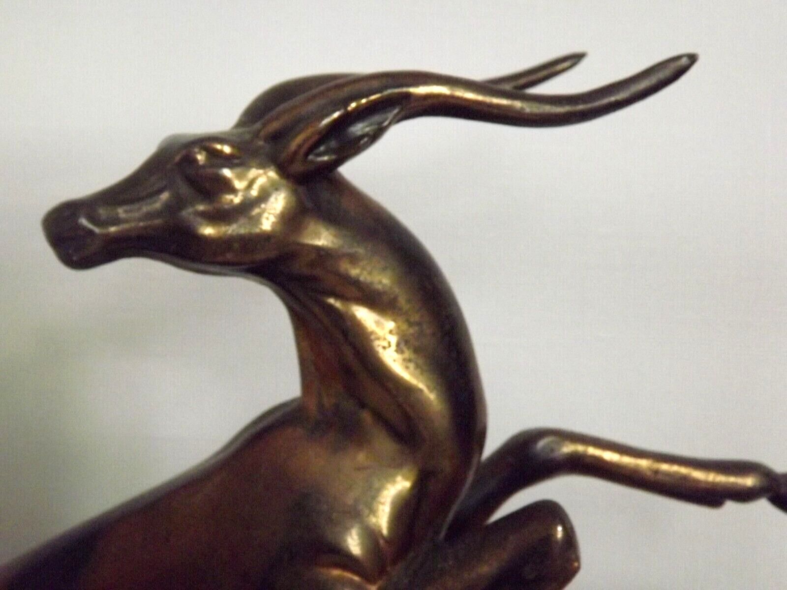 Vintage french art deco gazelle lamp black marble base round glass shade 3956