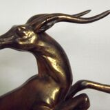 Vintage french art deco gazelle lamp black marble base round glass shade 3956