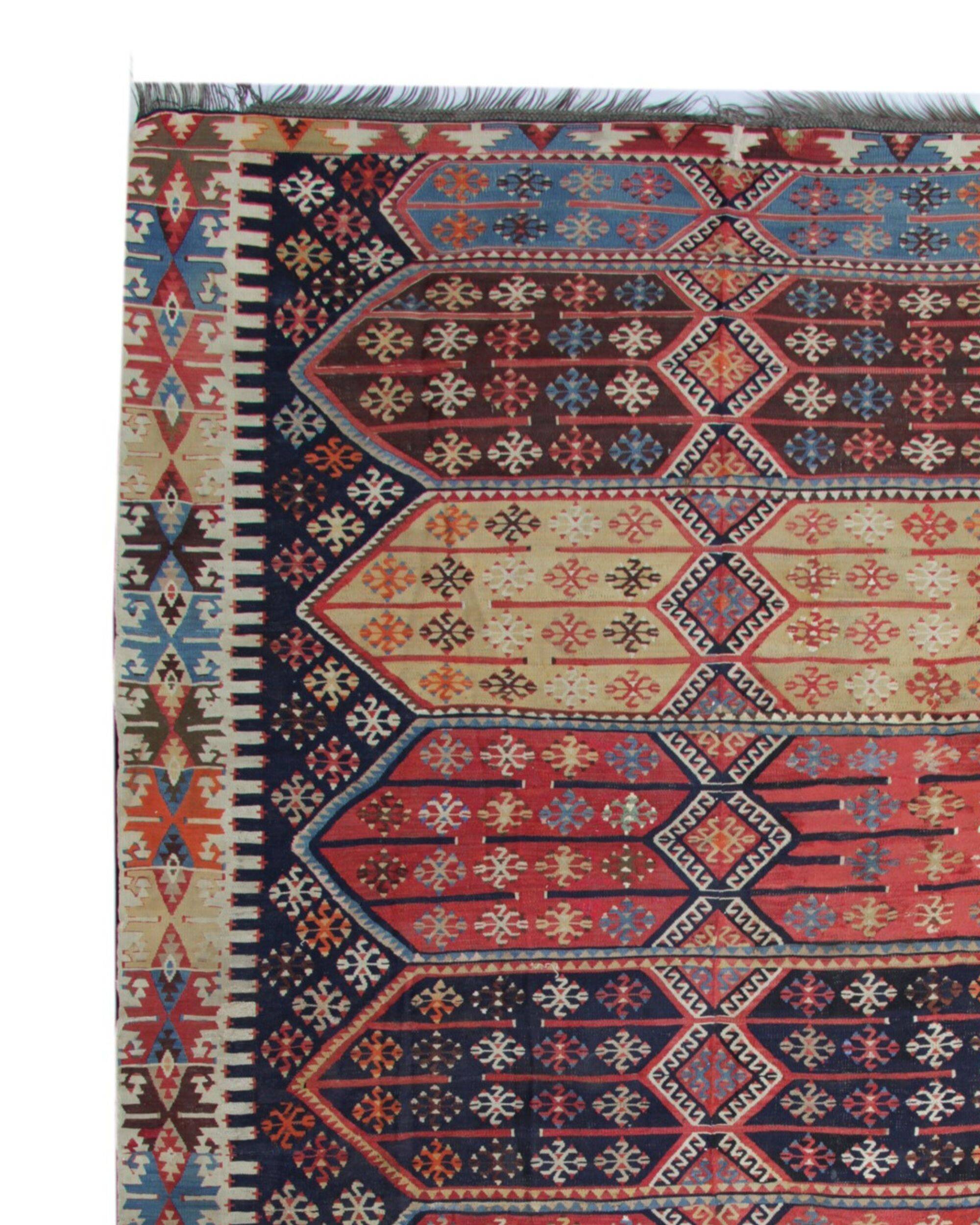 Tapis Kilim tribal turc tissage plat géométrique en laine, années 1880