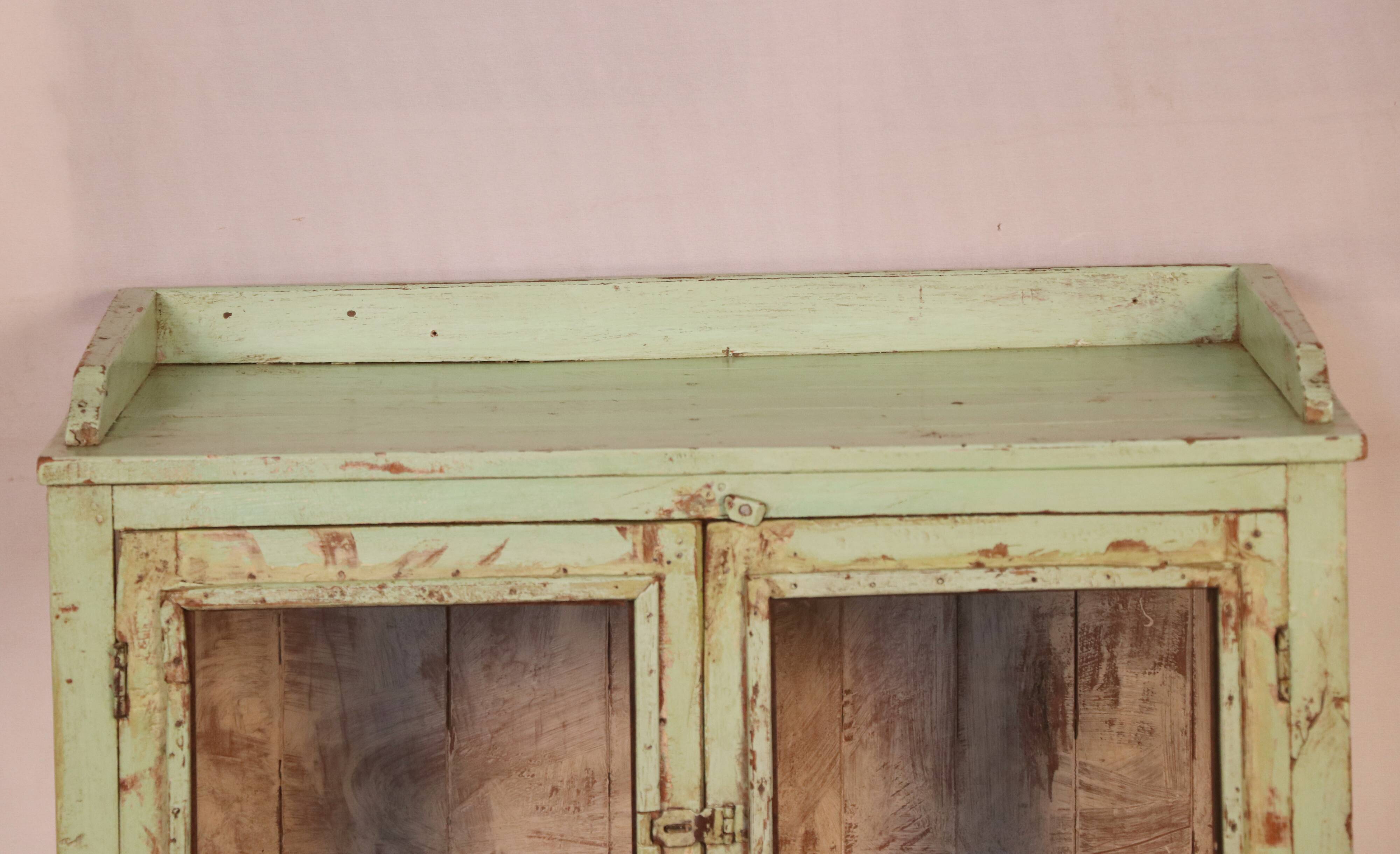 Old Burmese teak dresser original pistachio green patina