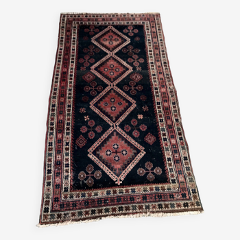 Old certified hand-knotted Persian Hamadam rug, wool on cotton weft, 150x270cm