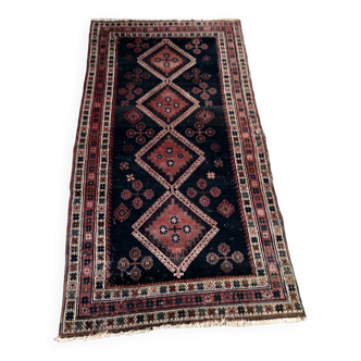 Tapis Persan Hamadam ancien certifié noué main, laine sur trame coton, 150x270cm