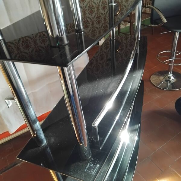 Ensemble Bar étagère verre trempé et 2 tabourets
