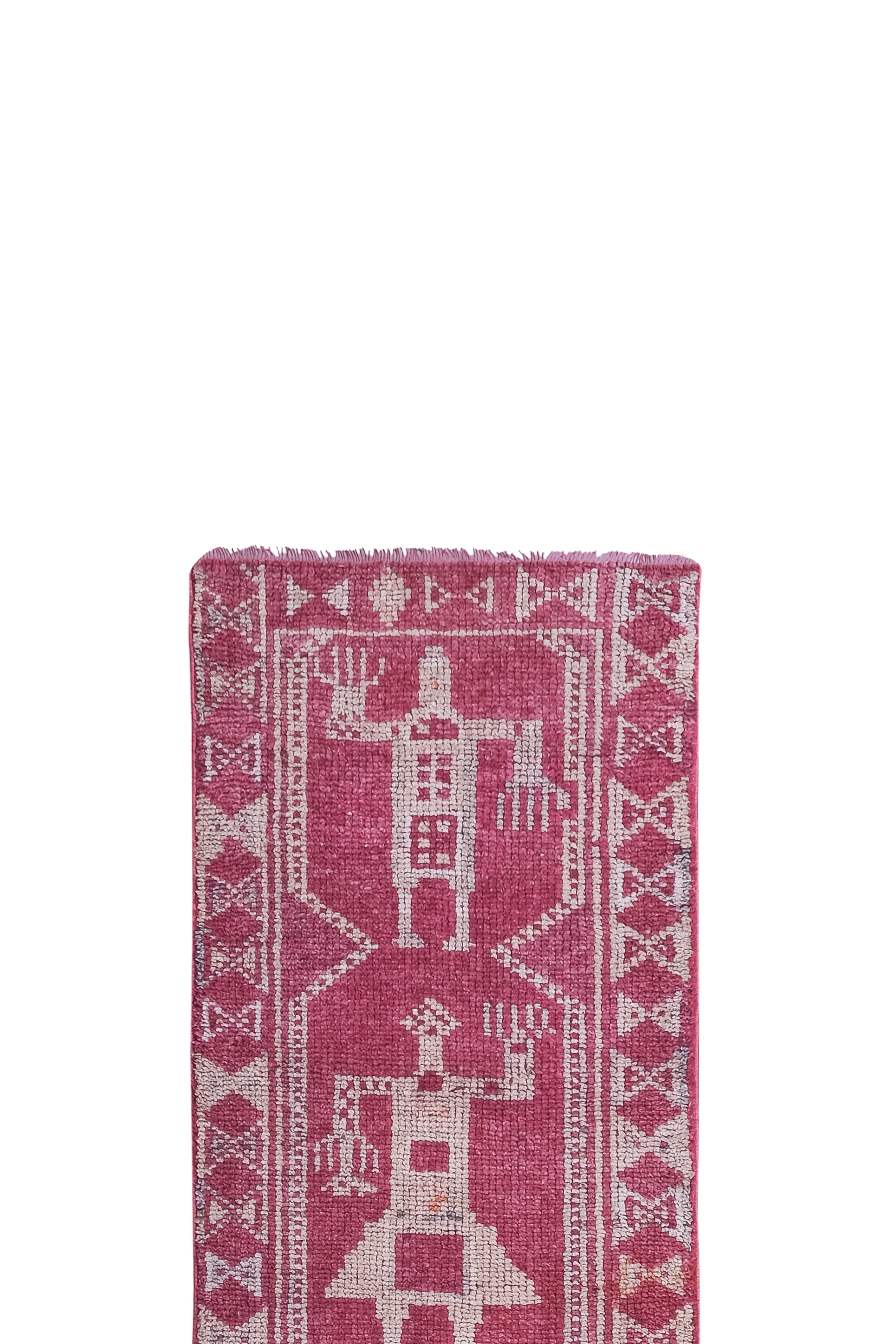 Vintage Turkish rug from Oushak, hand-woven 87x302 cm