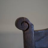 A pair of modern and sculptural vintage Danish armchairs in oak and papercord, 1940s.